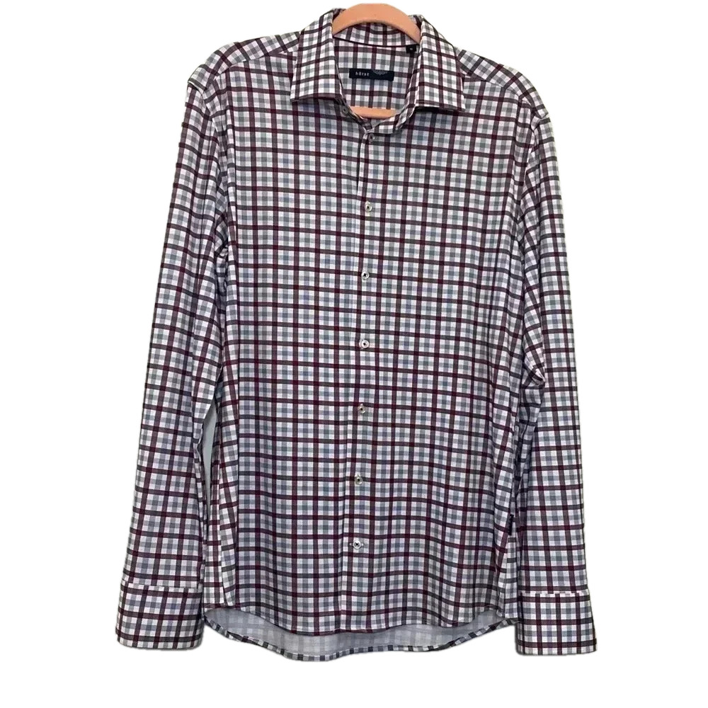Horst men maroon white plaid button up long sleeves shirt workwear casual preppy